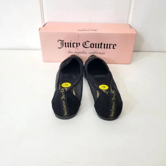 Juicy Couture Black Penny Logo Spell Out Flats NIB - Picture 5 of 8